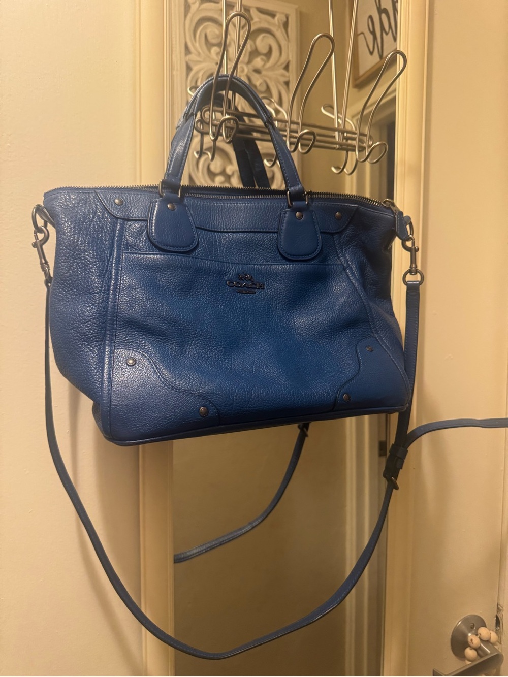 Vintage COACH Blue Denim F34039 Leather Mickie Tote Handbag